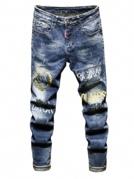 Slitna Letter Pencil Byxor Dragkedja European Jeans