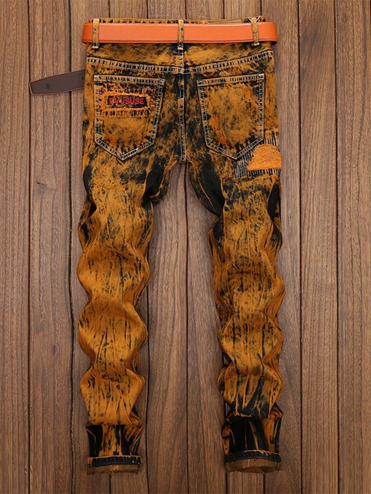 Straight Patchwork Mid Waist European Jeans