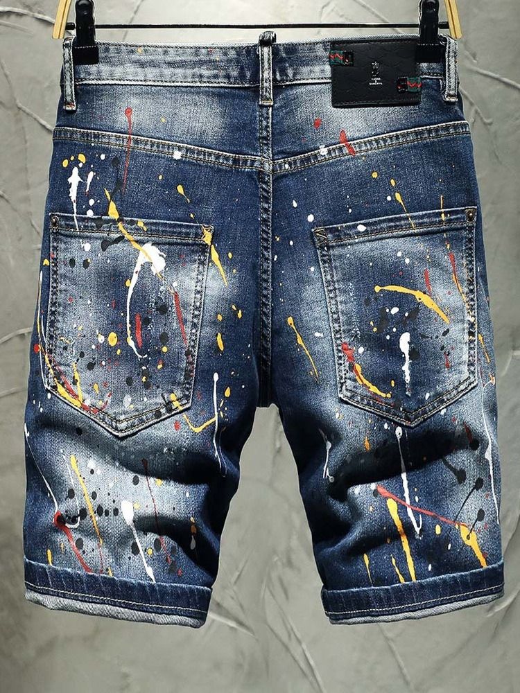 Thin Paint Splatters Koreanska Zipper Jeans