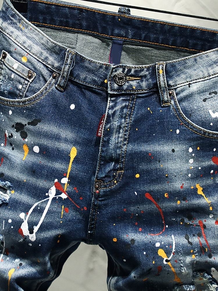 Thin Paint Splatters Koreanska Zipper Jeans