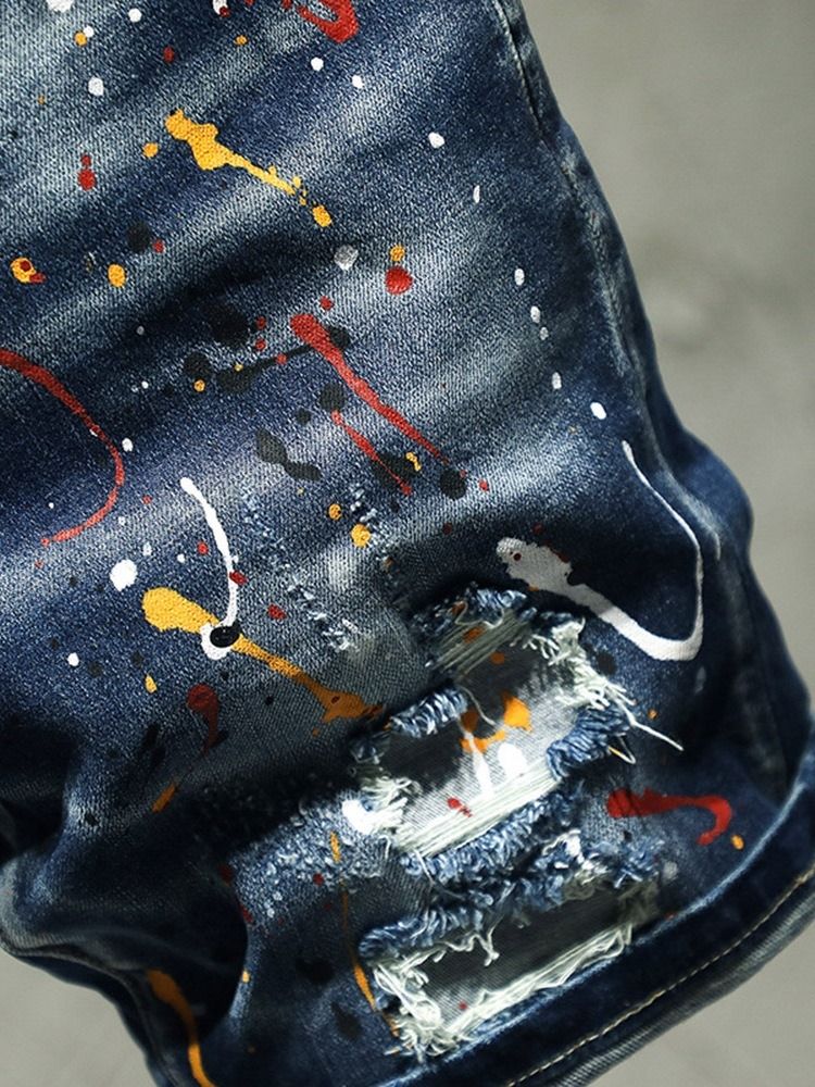 Thin Paint Splatters Koreanska Zipper Jeans