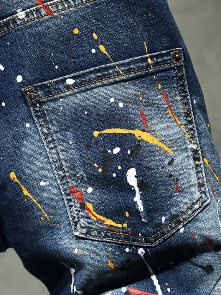 Thin Paint Splatters Koreanska Zipper Jeans