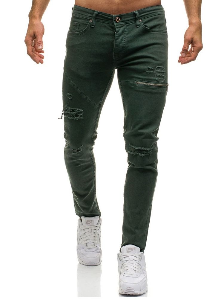 Vanliga Oelastiska Slitna Mäns Casual Ripped Jeans