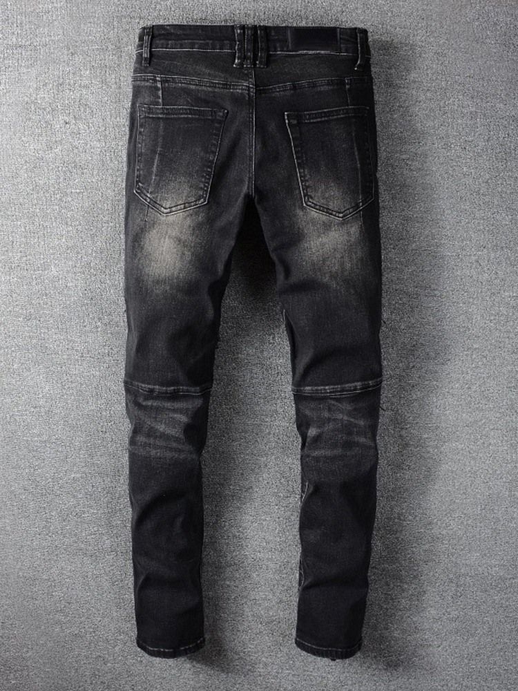 Vanliga Pencil Byxor Hål Mode Mid Waist Jeans