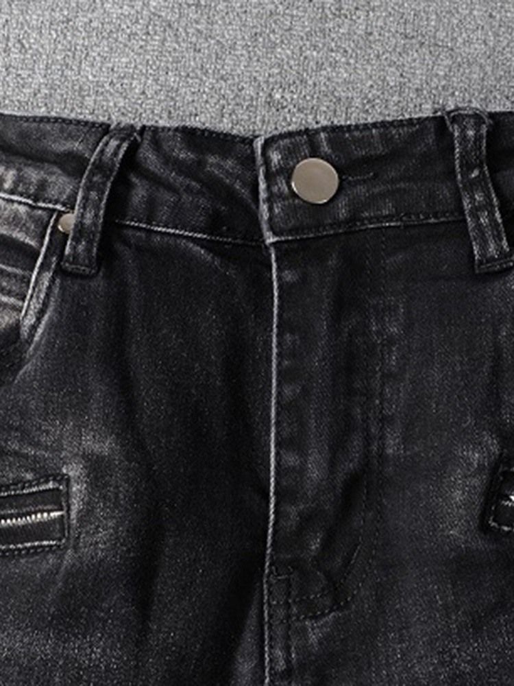 Vanliga Pencil Byxor Hål Mode Mid Waist Jeans