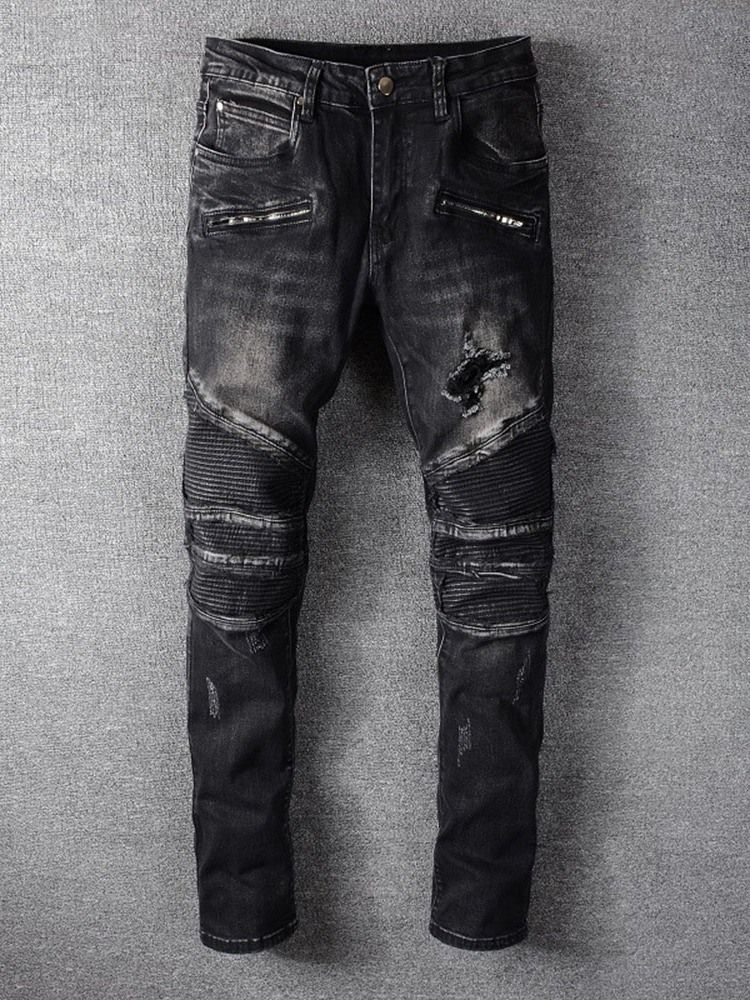 Vanliga Pencil Byxor Hål Mode Mid Waist Jeans