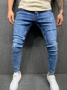 Vanliga Pencil Byxor Mid Waist Europeiska Mäns Jeans