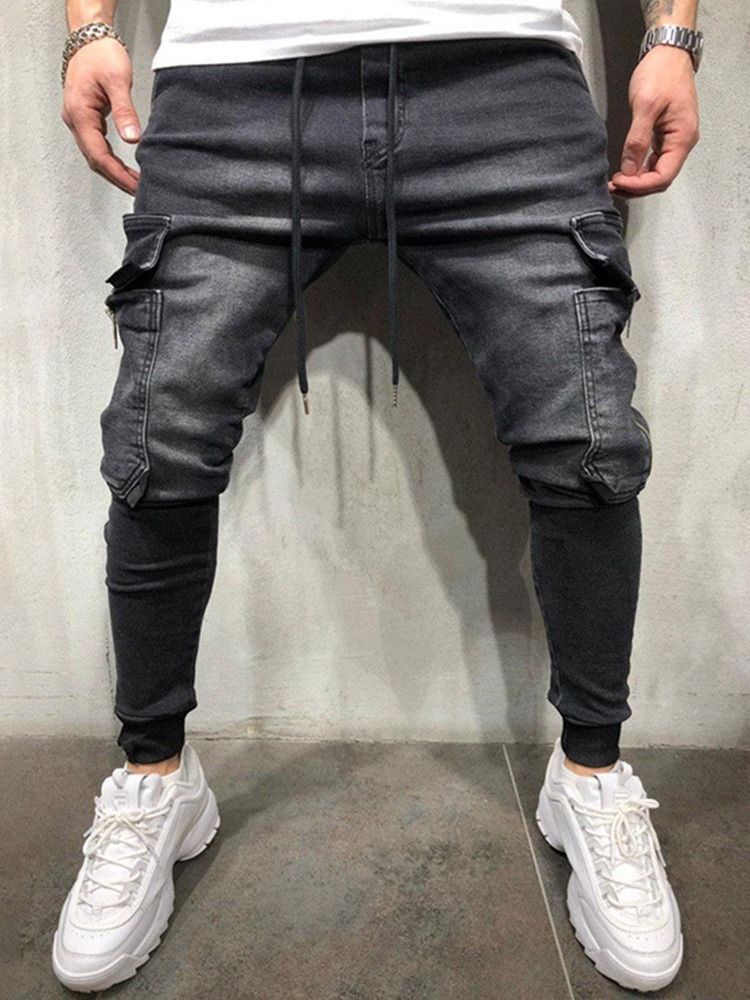 Vanliga Pocket Pencil Pants Herr Jeans Med Snörning