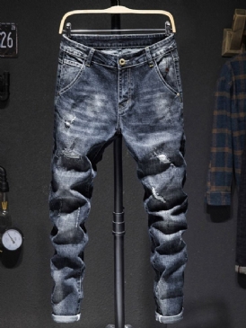 Vanligt Hål Mode Jeans Med Mid Midja