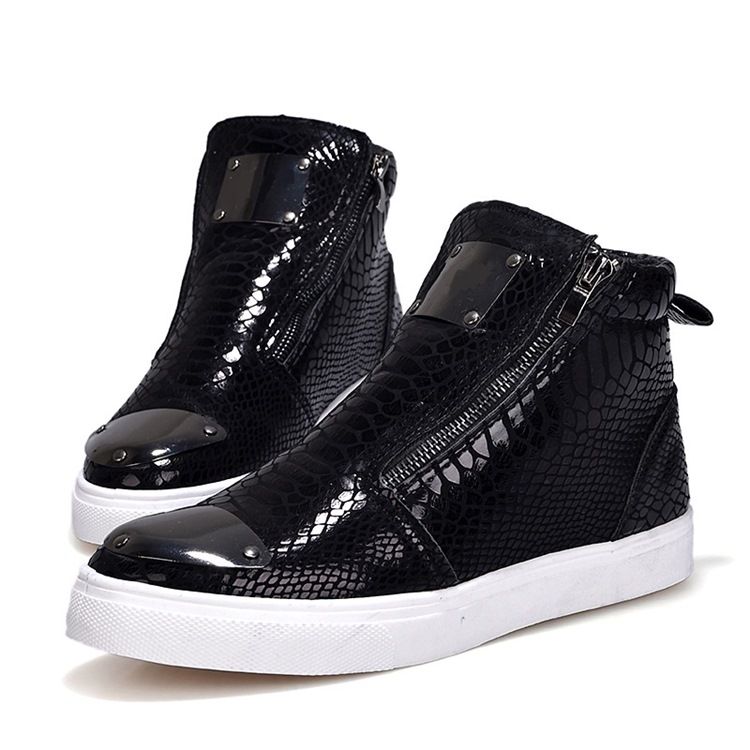 Sequin Serpentine Zipper High Cut Sneakers För Män