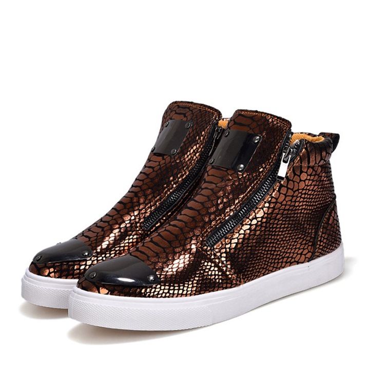 Sequin Serpentine Zipper High Cut Sneakers För Män