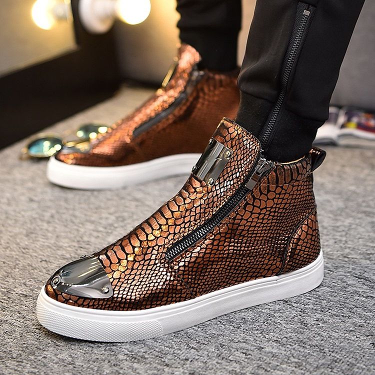 Sequin Serpentine Zipper High Cut Sneakers För Män