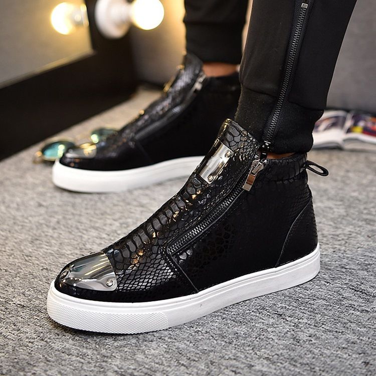 Sequin Serpentine Zipper High Cut Sneakers För Män