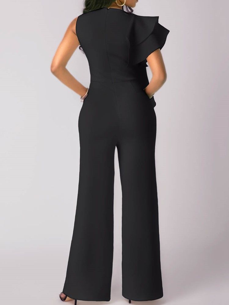 Asymmetri Volanger Wide Leg Jumpsuit För Kvinnor