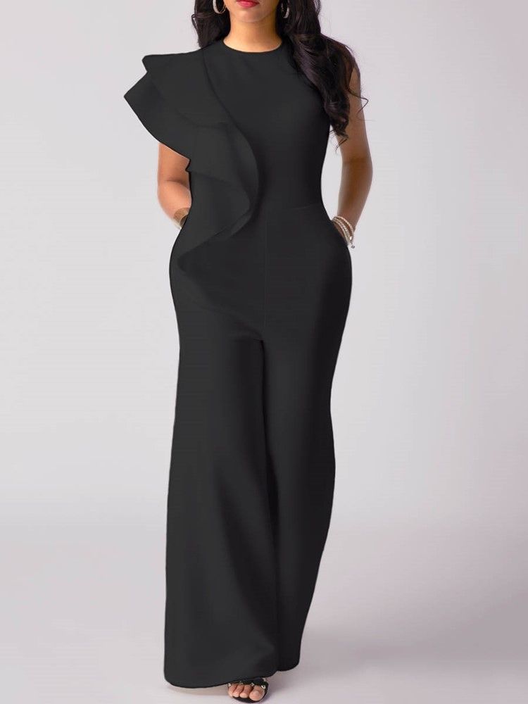 Asymmetri Volanger Wide Leg Jumpsuit För Kvinnor