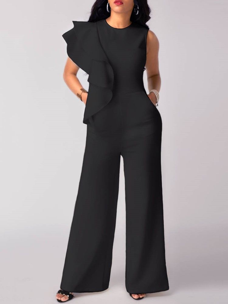 Asymmetri Volanger Wide Leg Jumpsuit För Kvinnor