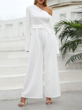 Asymmetrisk Full Längd Vanlig Slim Mid Waist Jumpsuit