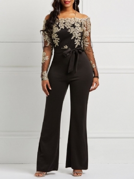 Bälte Off Shoulder Lace Patchwork Jumpsuit För Kvinnor