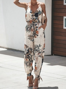 Blommig Rem Ankellängd Print Slim Jumpsuit