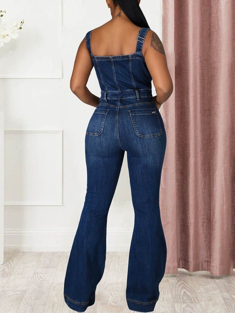 Casual Hängslen Enkel Slim Bellbottoms Jumpsuit För Kvinnor