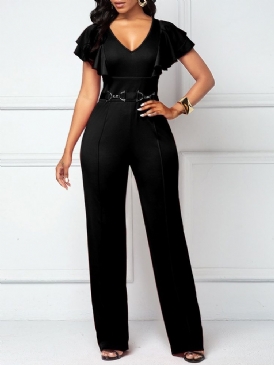 Falbala Plain Full Längd Hög Midja Slim Jumpsuit