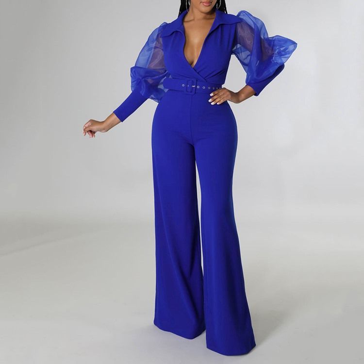 Fashion Mesh Full Längd Hög Midja Slim Jumpsuit