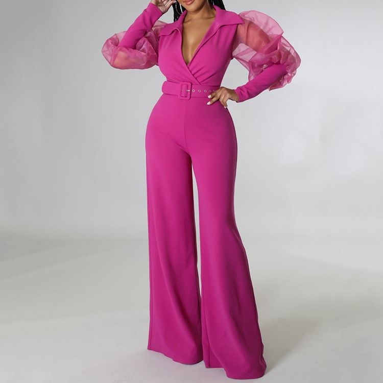 Fashion Mesh Full Längd Hög Midja Slim Jumpsuit