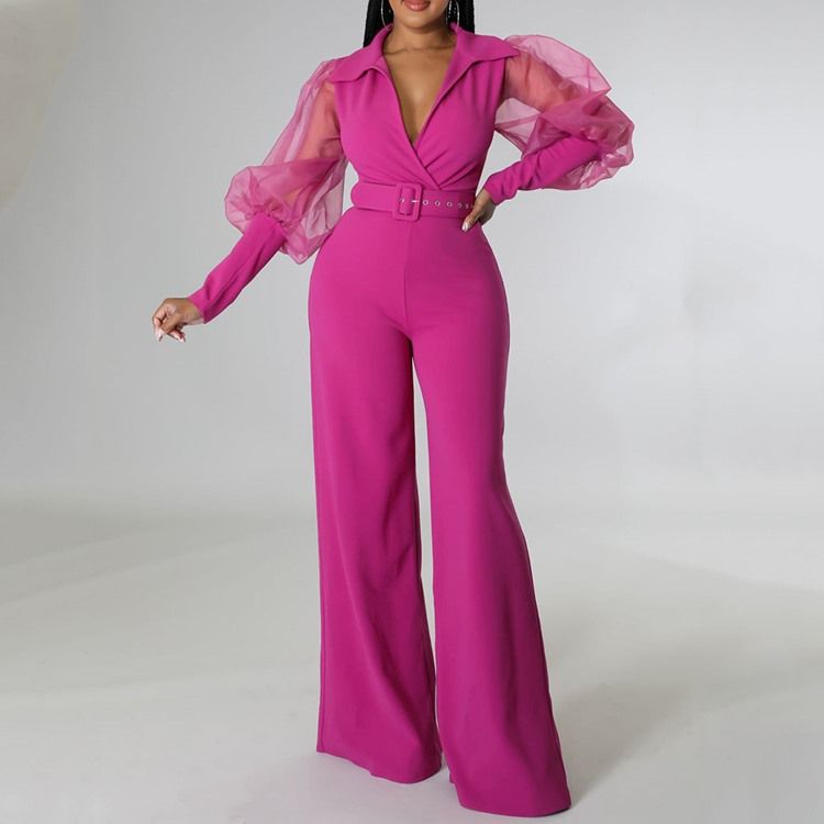 Fashion Mesh Full Längd Hög Midja Slim Jumpsuit