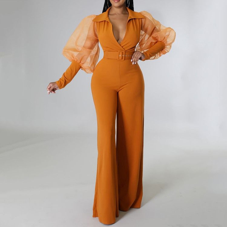 Fashion Mesh Full Längd Hög Midja Slim Jumpsuit