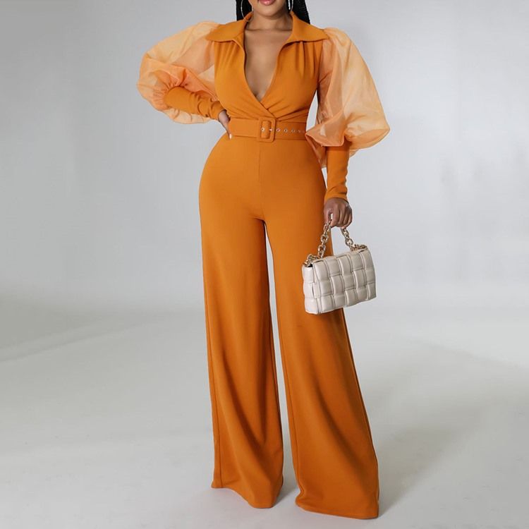 Fashion Mesh Full Längd Hög Midja Slim Jumpsuit