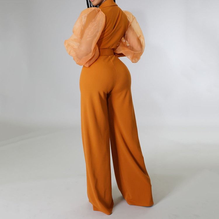 Fashion Mesh Full Längd Hög Midja Slim Jumpsuit