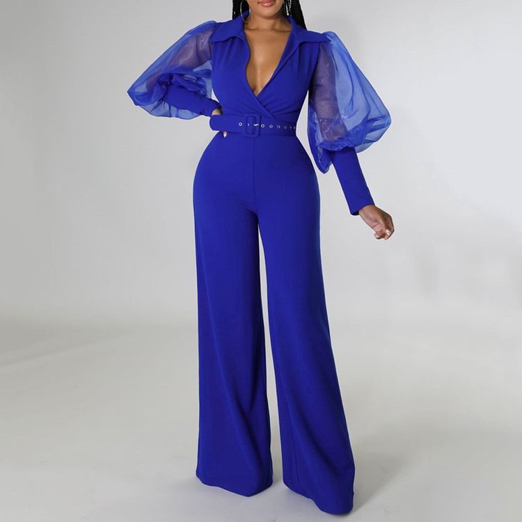 Fashion Mesh Full Längd Hög Midja Slim Jumpsuit