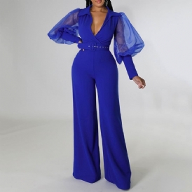 Fashion Mesh Full Längd Hög Midja Slim Jumpsuit