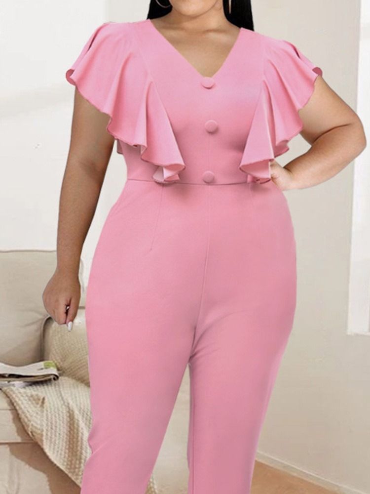 Full Längd Casual Vanliga Pencil Byxor Dam Slim Jumpsuit Plus Size