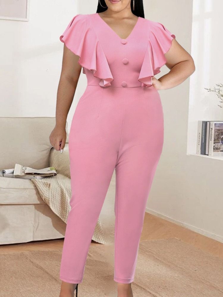 Full Längd Casual Vanliga Pencil Byxor Dam Slim Jumpsuit Plus Size