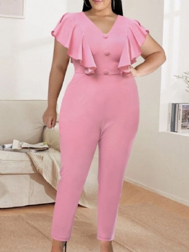 Full Längd Casual Vanliga Pencil Byxor Dam Slim Jumpsuit Plus Size