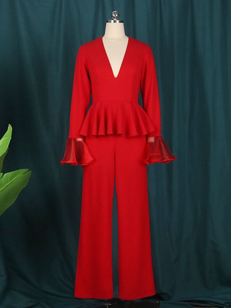 Full Längd Falbala Plain Loose High Waist Jumpsuit