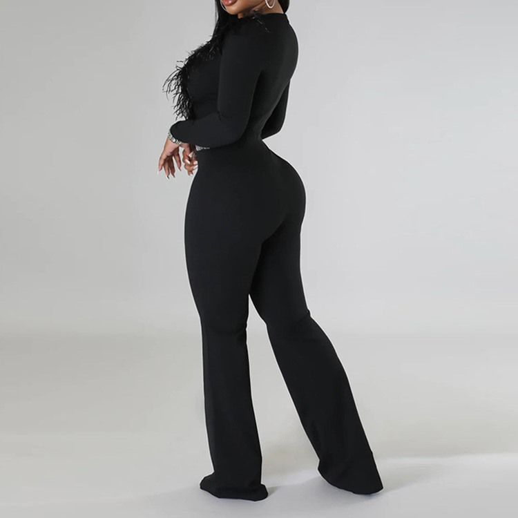 Full Längd Feather Western Straight Slim Jumpsuit