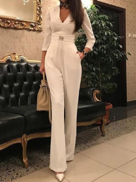 Full Längd Ficka Vanlig Hög Midja Bellbottoms Jumpsuit