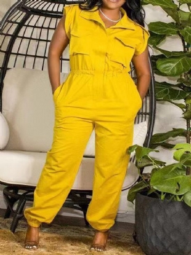 Full Längd Plain Pocket Pencil Pants Slim Jumpsuit