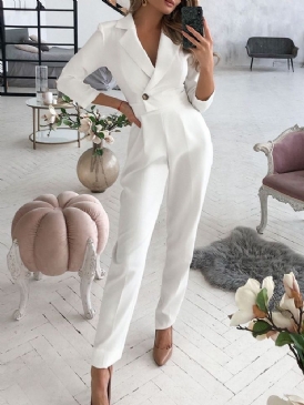 Fullängd Office Lady Plain Slim Mid Waist Blazer Jumpsuit