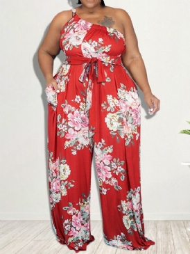 Hellängd Blomstertryck Lös Rak Jumpsuit