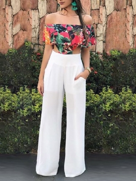 Hellängd Western Floral Rak Slim Jumpsuit För Kvinnor