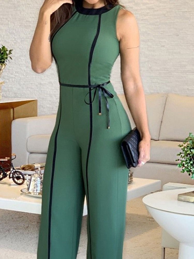 Lace-Up Color Block Slim Full Längd Jumpsuit