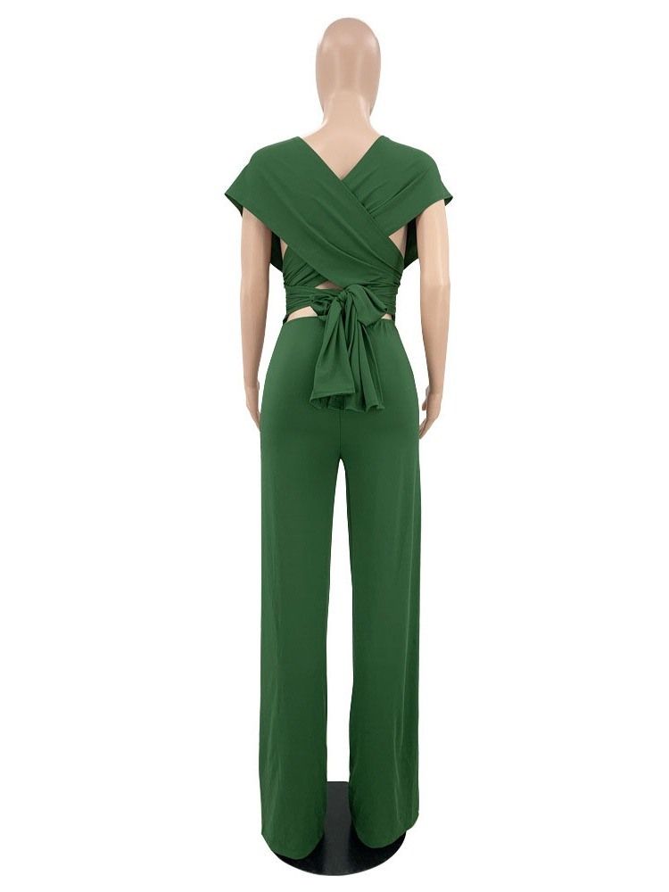 Lace-Up Full Längd Western High Waist Rak Jumpsuit