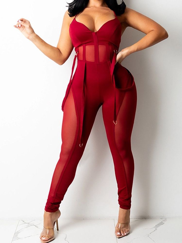 Mesh Sexig Hellängd Genomskinlig Pencil Byxor Skinny Jumpsuit