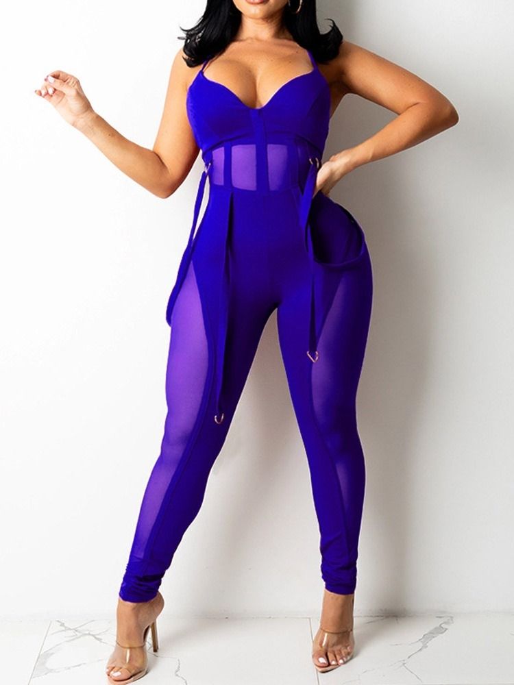 Mesh Sexig Hellängd Genomskinlig Pencil Byxor Skinny Jumpsuit