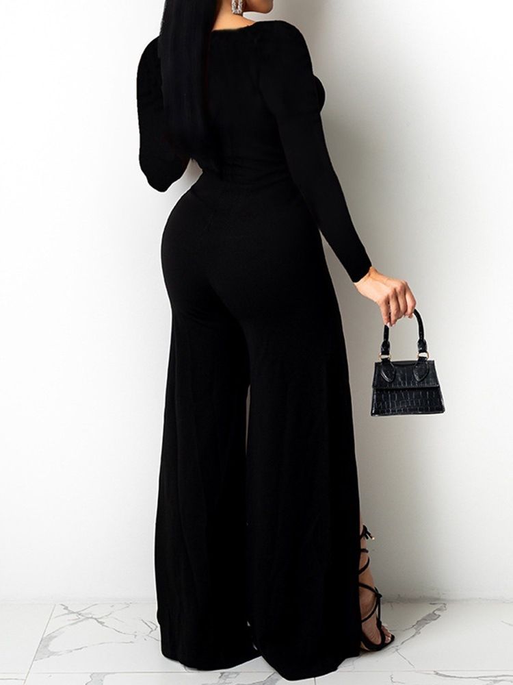 Mode Vanlig Full Längd Mid Waist Slim Jumpsuit