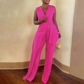 Office Lady Hellängd Nit Rak Skinny Jumpsuit