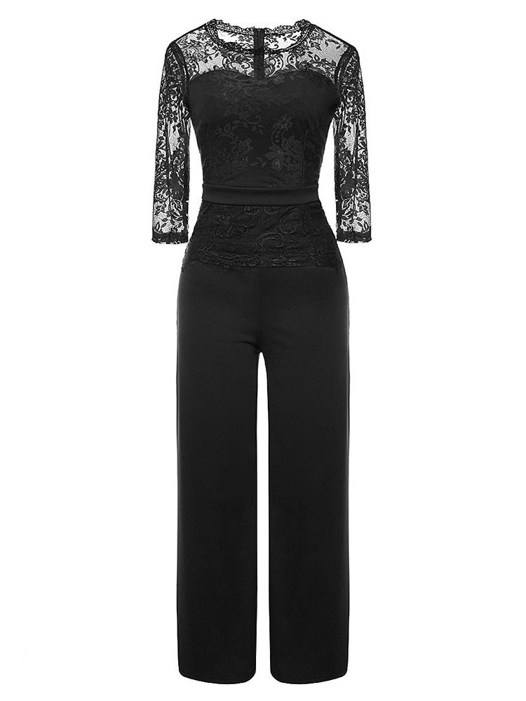 Office Lady Plain Lace Hög Midja Rak Jumpsuit